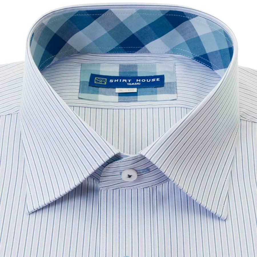 ワイシャツ 形態安定 Yシャツ キングサイズ 大寸 長袖 ブルー ストライプ　ワイドカラー ドレスシャツ｜shirthouse｜02