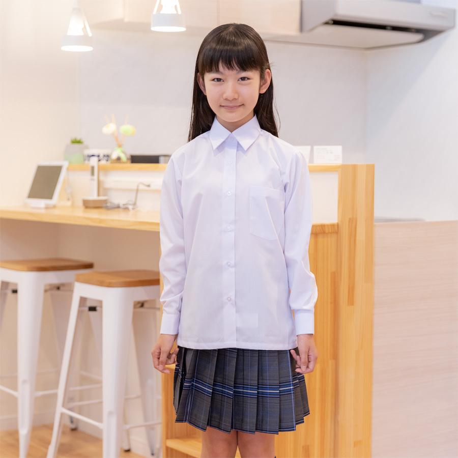 スクールシャツ 女子 長袖 ブラウス 学生服 白 形態安定 小学生 中学生 150 155 送料無料 アウトレット品 A体 160 サイズ 165 170