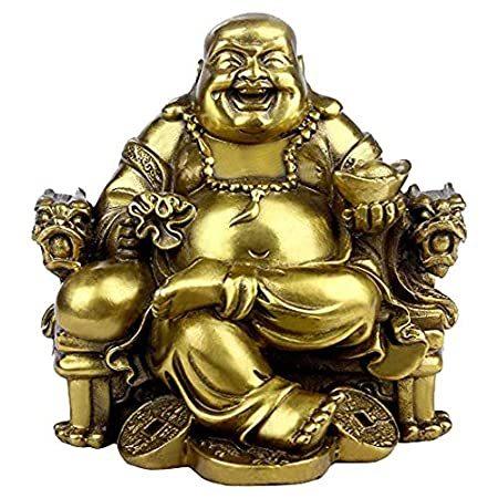 【ギフ_包装】 彫刻 龍の椅子に座っている真鍮の笑う仏陀の像 特別価格OHAYA 富 ギフト好評販売中 ホームインテリア 中国の手工芸 幸運 彫刻