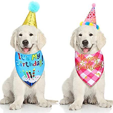 特別価格4 Pieces Dog Birthday Bandana Scarf Set Happy Birthday Triangle Cotton Dog 好評販売中 小物、アクセサリー
