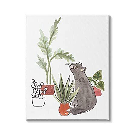 18224円 日本産 18224円 即納特典付き 特別価格Stupell Industries Curious Grey Cat Indoor Pet House Plant Scene Design by好評販売中