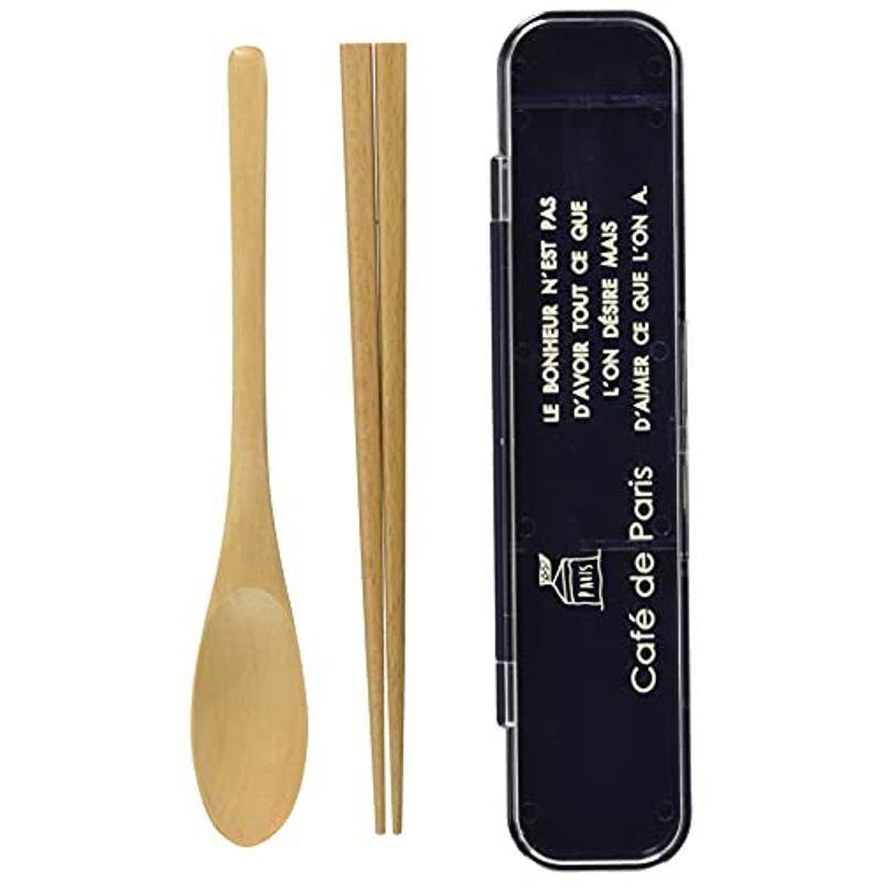 正和 弁当用 木製 スプーン 箸 セット Caf? de Paris 18cm ネイビー 48-79256-8