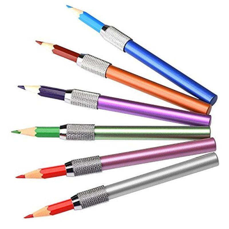 JCNCE 金属 鉛筆補助軸 ペンシルホルダー 美術絵画のツール 鉛筆 延長 筆記具 オフィス用品 6本 ロング補助軸 筆記具 アルミニウム