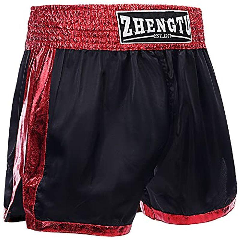 素敵でユニークな 激安正規 ZHENGTUボクシングパンツタイのボクシングパンツMMA訓練パンツ男女兼用 黒赤 L