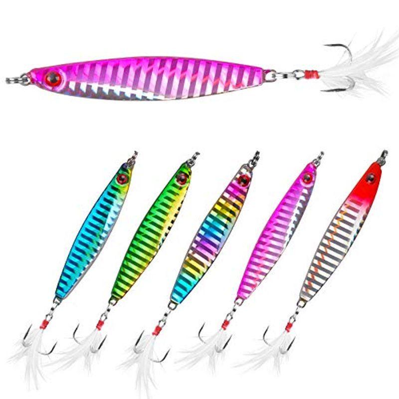 Silanon 遠投 メタルジグ キラキラ五色 五個 セット フェザー付 トリプルフック付 自然動き ジギング ルアー 14g 21g 30 Sale 71 Off
