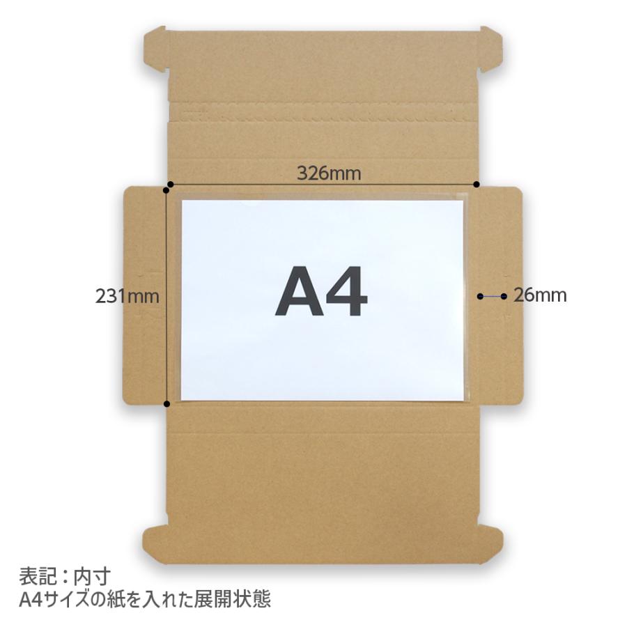 ダンボール箱 テープレス ジッパー付き 厚さ3cm A4 メール便 クリック