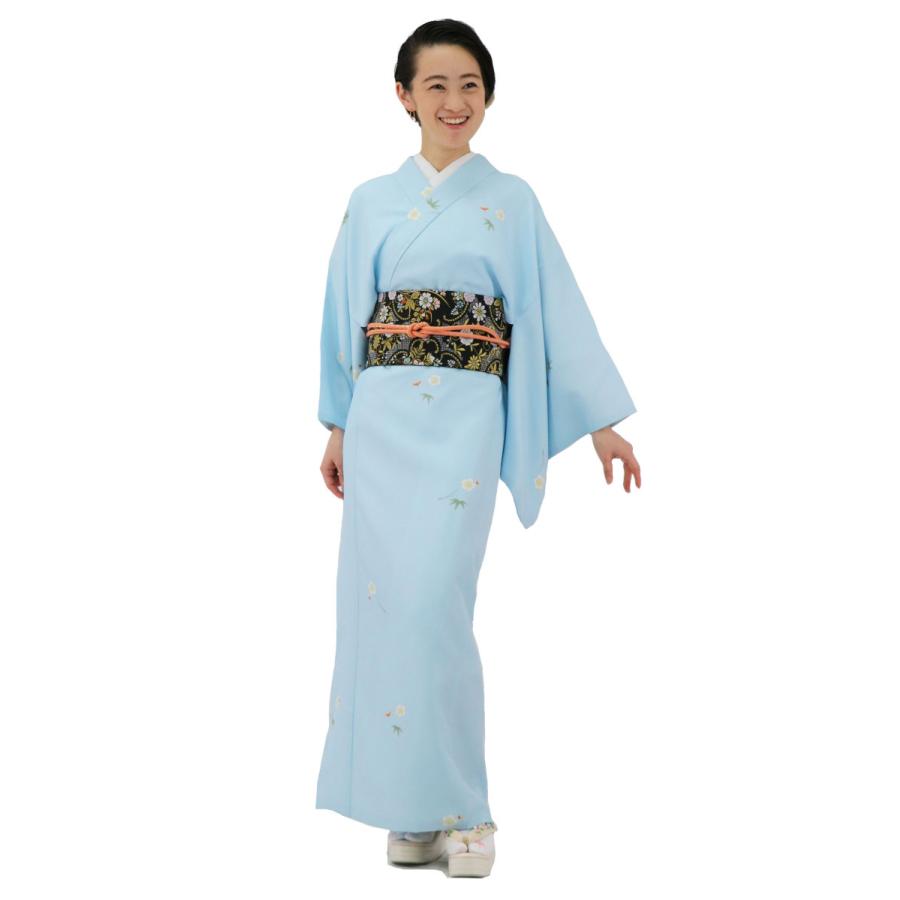 簡単に着れる 洗える 袷 4点セット(着物＋お太鼓帯＋帯締め＋簡単な半 