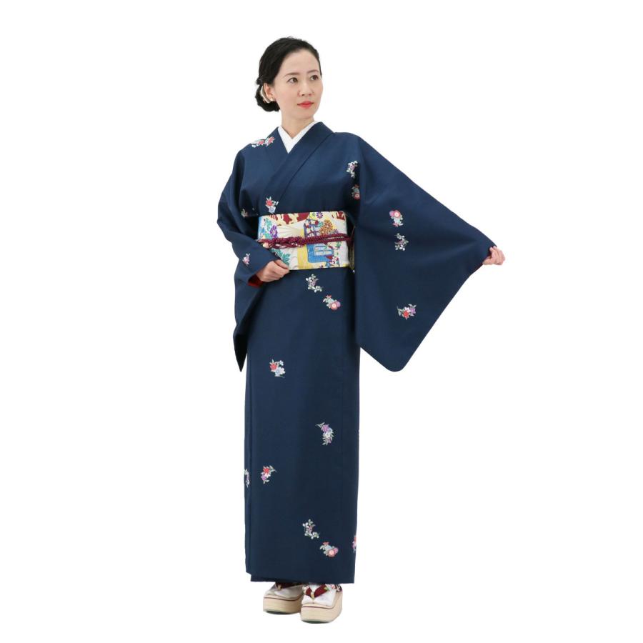 簡単に着れる 洗える 袷 4点セット(着物＋お太鼓帯＋帯締め＋簡単な半 