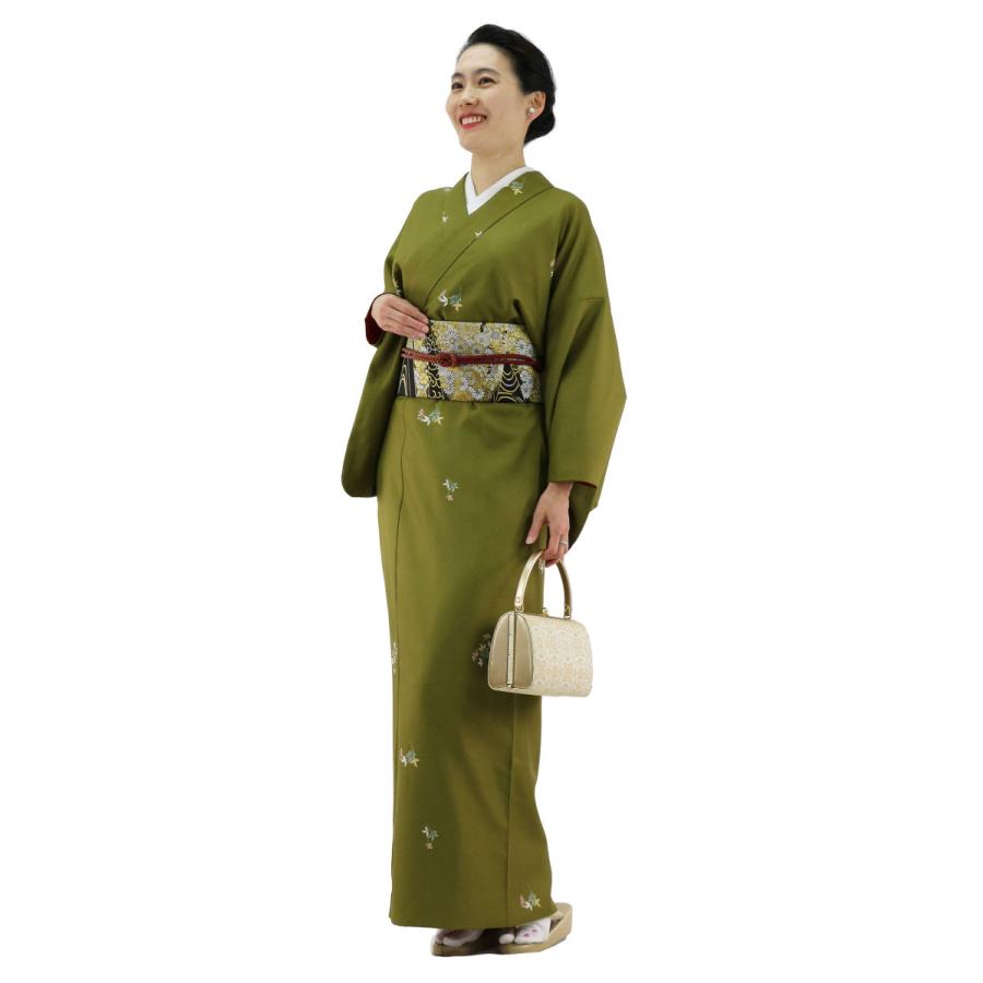 簡単に着れる 洗える 袷 4点セット(着物＋お太鼓帯＋帯締め＋簡単な半 