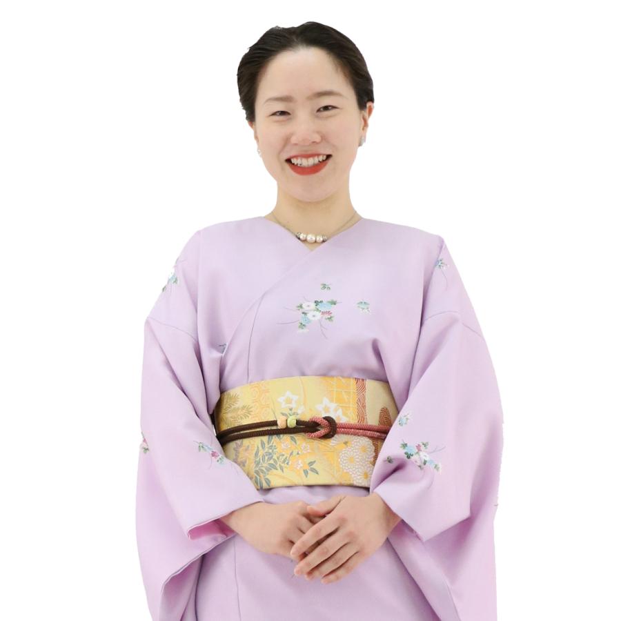 簡単に着れる 洗える 袷 3点セット(着物＋お太鼓帯＋帯締め) レディース