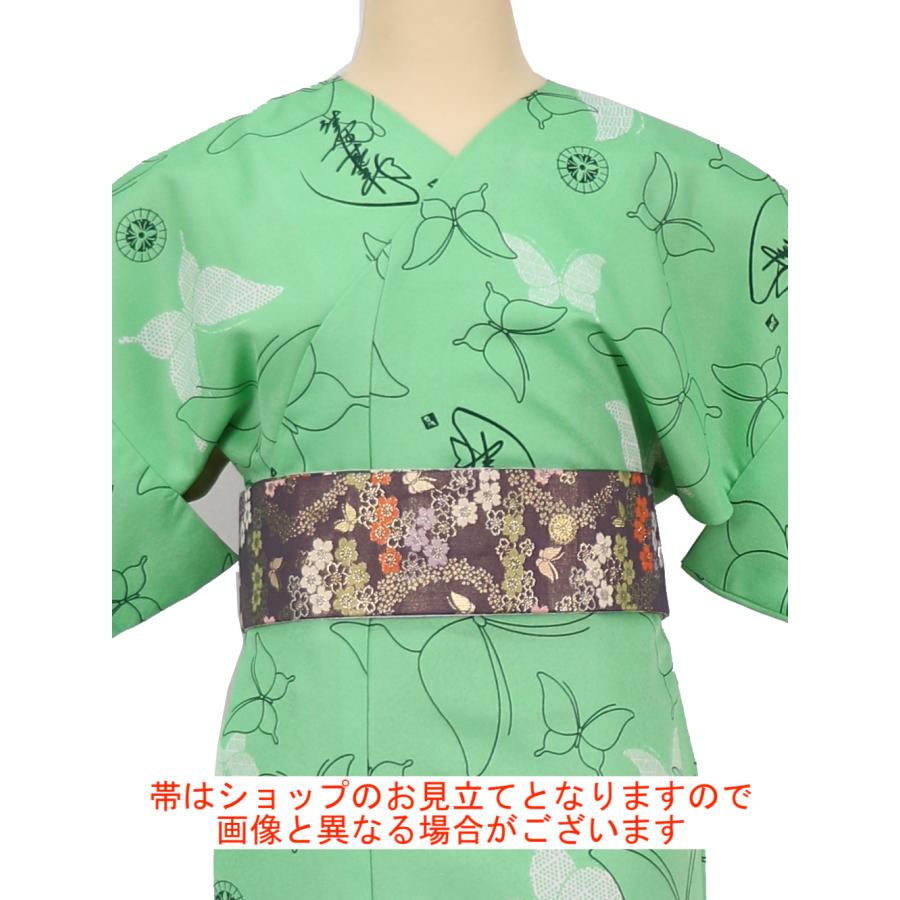 長襦袢＋単衣　着物　小紋　フルセット　正絹　緑　トールサイズ　花　リボン　D2 長襦袢＋単衣 着物 小紋 フルセット 正絹 緑 トールサイズ 花
