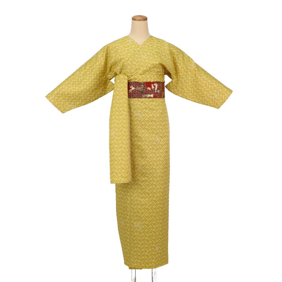 簡単に着れる 洗える 袷 3点セット(小袖着物＋リボン帯＋ショール