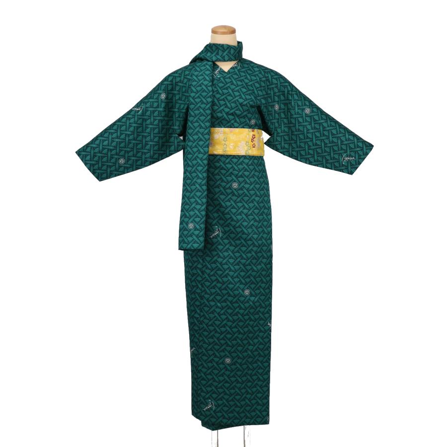簡単に着れる 洗える 袷 3点セット(小袖着物＋リボン帯＋ショール