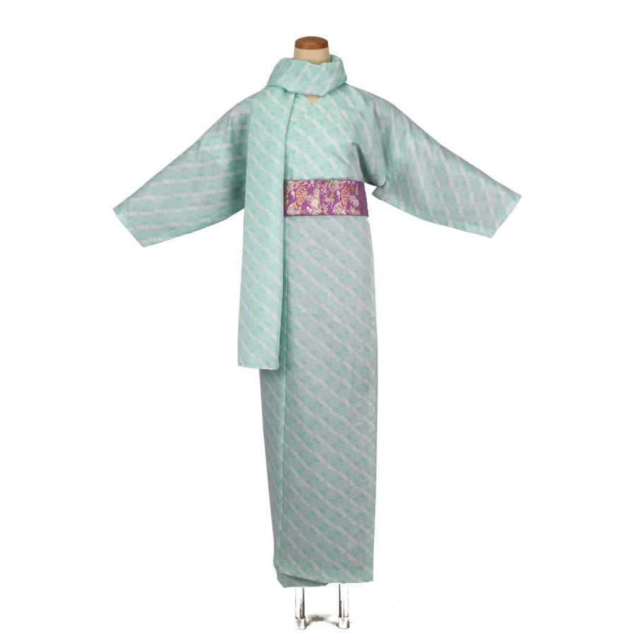 簡単に着れる 洗える 袷 3点セット(小袖着物＋リボン帯＋ショール