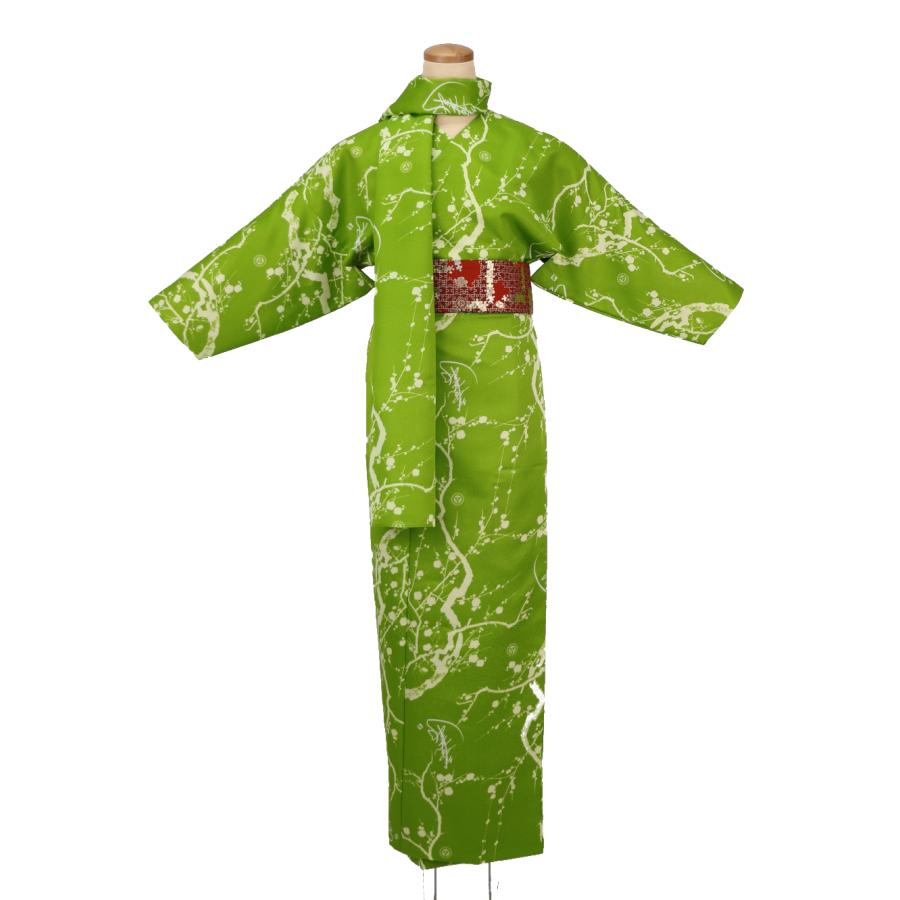 長襦袢＋単衣　着物　小紋　フルセット　正絹　緑　トールサイズ　花　リボン　D2 楽天市場】小紋 洗える着物 袷 京都きもの友禅セレクト 永楽屋
