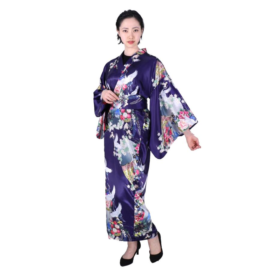 和装・和小物 kon 和柄 着物ガウン（着物ローブ） リボン付き シルクタッチ 羽織 海外 お