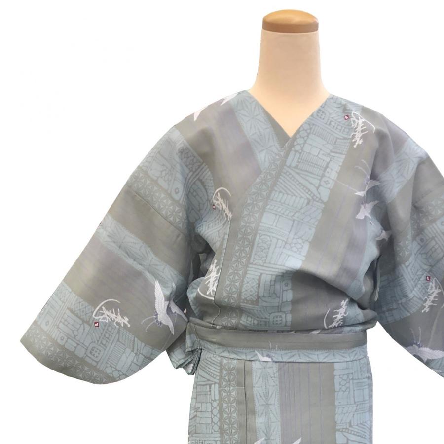 二部式着物 紗 飛翔鶴 グレー