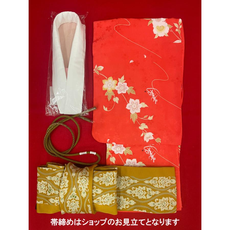 簡単に着れる 洗える 袷 4点セット(着物＋リボン帯＋帯締め＋簡単な半