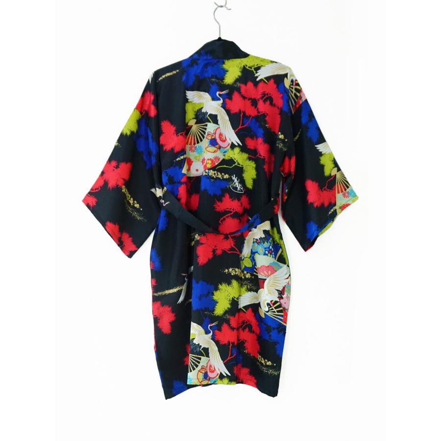 和柄 着物ガウン（着物ローブ） リボン付き シルクタッチ 羽織