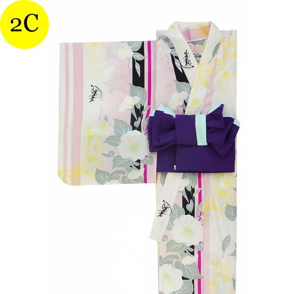 簡単に着れる 洗える 着くずれない 浴衣＋帯セット レディース 衿つき