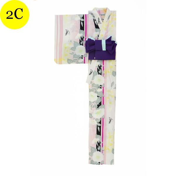 簡単に着れる 洗える 着くずれない 浴衣＋帯セット レディース 衿つき