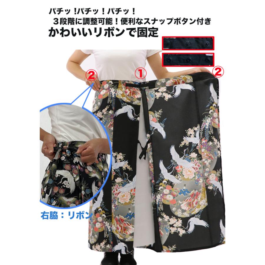 和柄 巻きスカート ロングタイプ 鶴 和風 ラップスカート 姫鶴 黒