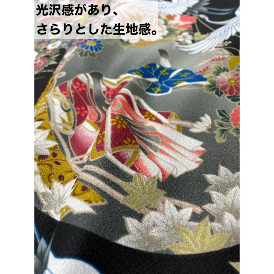 和柄 巻きスカート ロングタイプ 鶴 和風 ラップスカート 姫鶴 黒