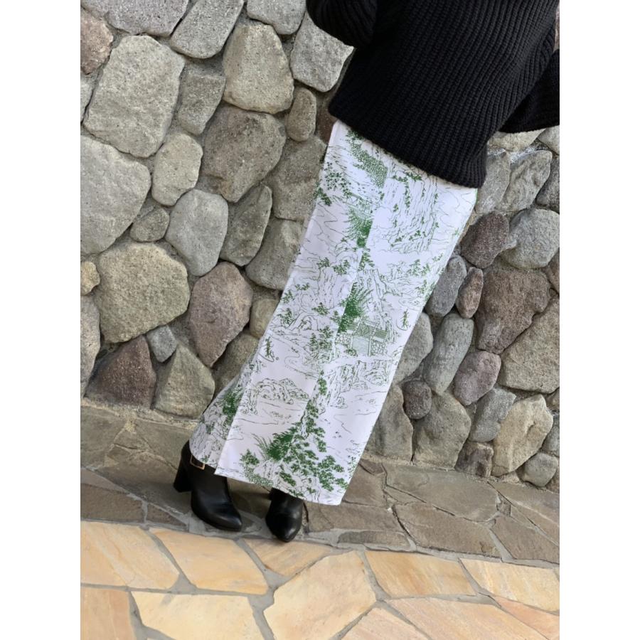 和柄 巻きスカート ロングタイプ 花柄 和風 ラップスカート 山水 緑