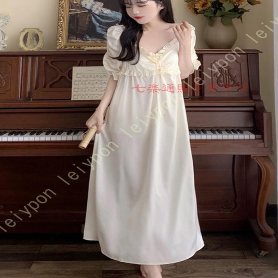 姫系 ロマンチック ロング ルームウェア ナイトドレス ミセス 半袖