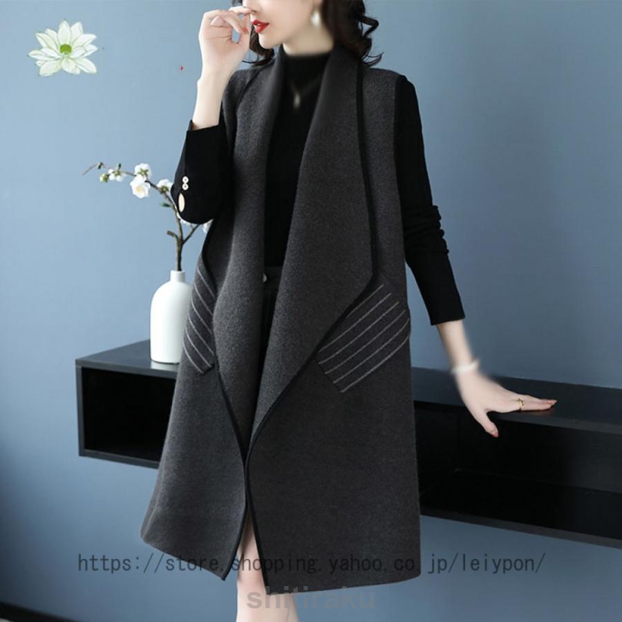 美品 AKRIS ダブルブレスト Aライン ノースリーブ ベスト ロング丈コート ロングベスト ノースリーブ ジレ ジレンチ 襟付き トレンチ