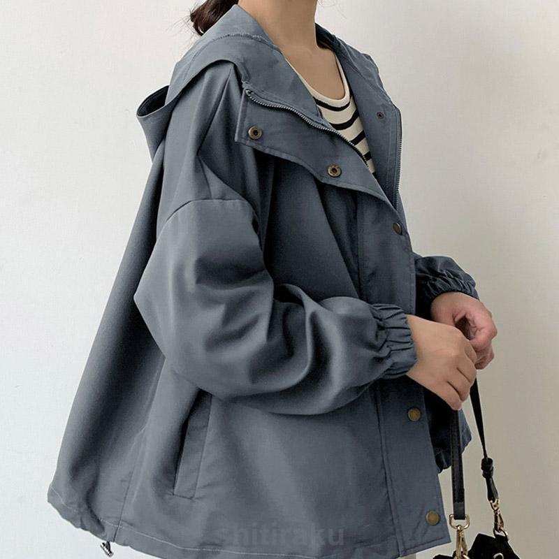 春秋 コート トレンチコートアウター レディース フード付き マウンテンパーカー Aライン ショート 日焼け止め 薄手 カジュアル | ブランド登録なし | 18