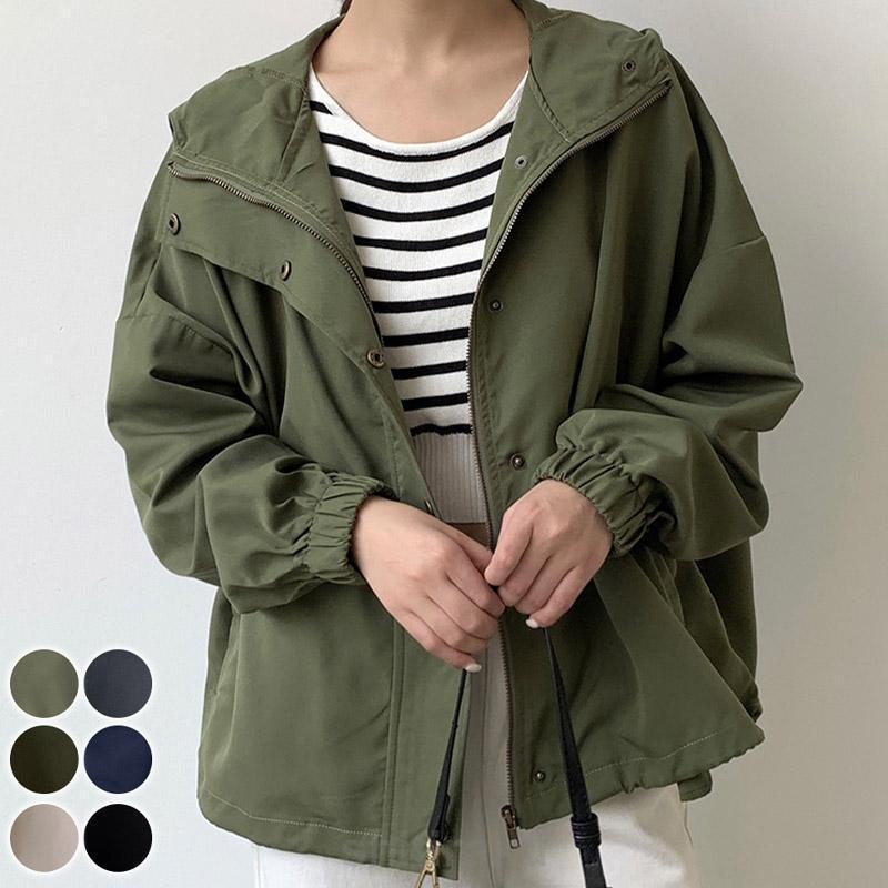 春秋 コート トレンチコートアウター レディース フード付き マウンテンパーカー Aライン ショート 日焼け止め 薄手 カジュアル | ブランド登録なし | 01