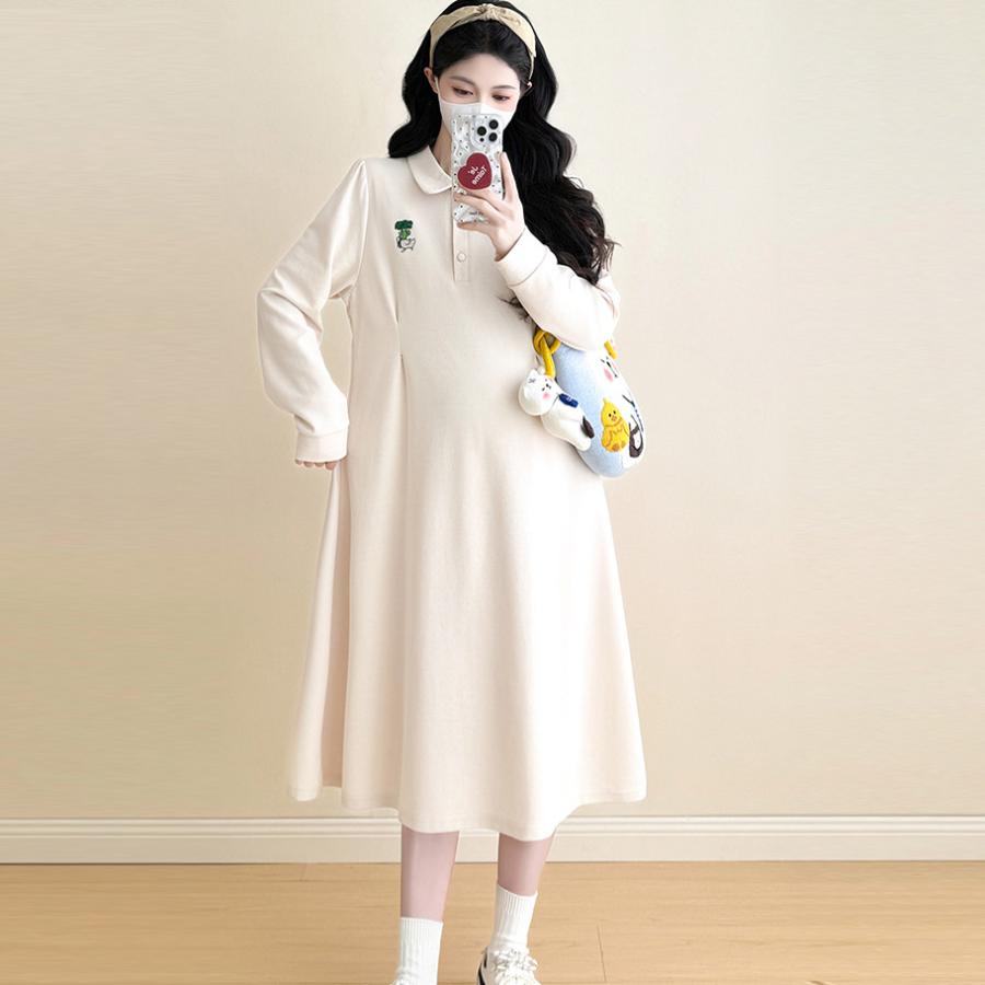 マタニティ服 ワンピース 無地 フレアワンピース 妊婦服 長袖パーカーワンピース マタニティワンピース 長袖 ロンT 重ね着風 カジュアル 安い | ブランド登録なし | 02