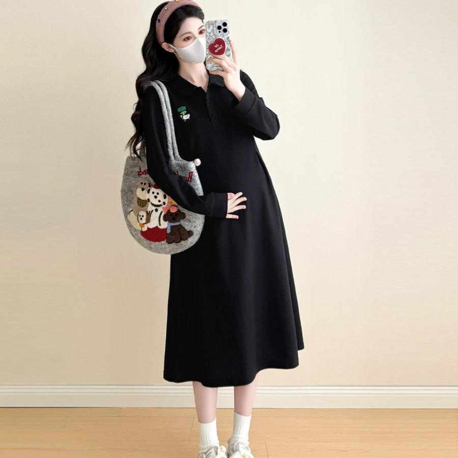 マタニティ服 ワンピース 無地 フレアワンピース 妊婦服 長袖パーカーワンピース マタニティワンピース 長袖 ロンT 重ね着風 カジュアル 安い | ブランド登録なし | 03