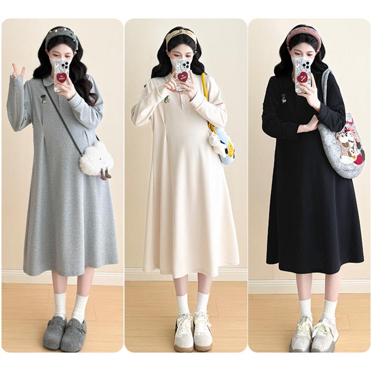 マタニティ服 ワンピース 無地 フレアワンピース 妊婦服 長袖パーカーワンピース マタニティワンピース 長袖 ロンT 重ね着風 カジュアル 安い | ブランド登録なし | 04