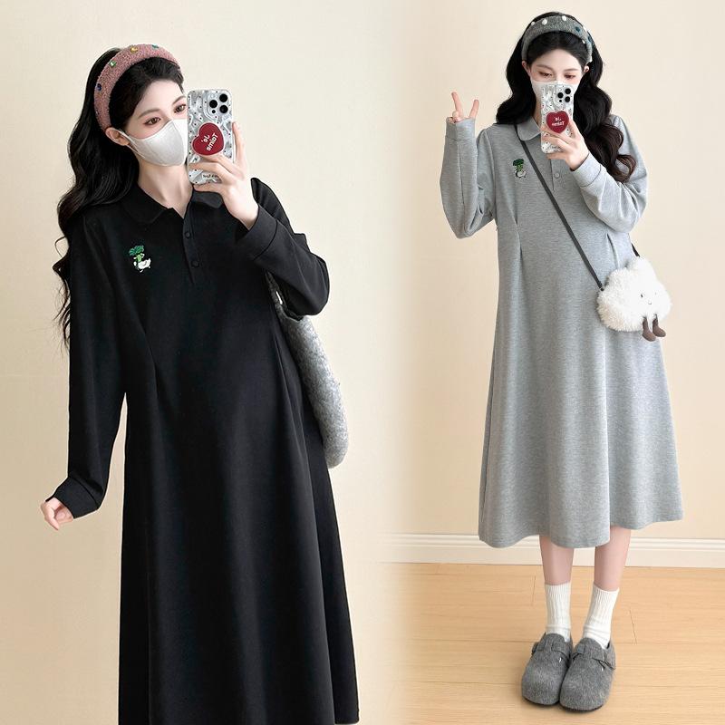 マタニティ服 ワンピース 無地 フレアワンピース 妊婦服 長袖パーカーワンピース マタニティワンピース 長袖 ロンT 重ね着風 カジュアル 安い | ブランド登録なし | 06