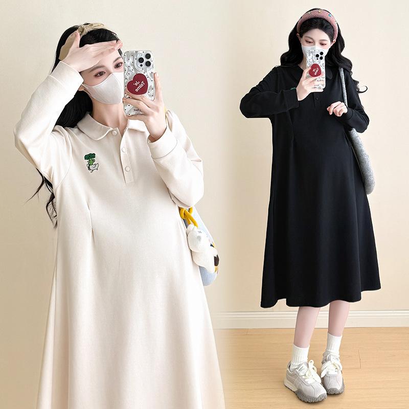 マタニティ服 ワンピース 無地 フレアワンピース 妊婦服 長袖パーカーワンピース マタニティワンピース 長袖 ロンT 重ね着風 カジュアル 安い | ブランド登録なし | 07