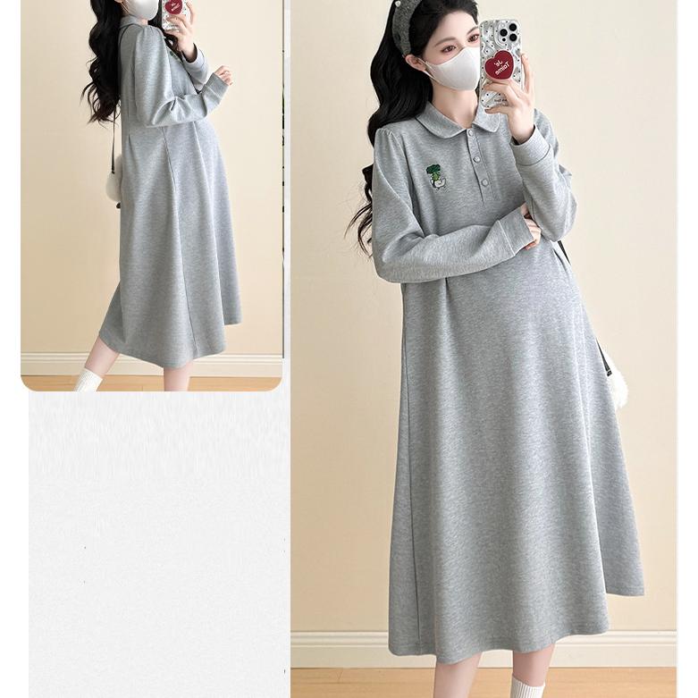 マタニティ服 ワンピース 無地 フレアワンピース 妊婦服 長袖パーカーワンピース マタニティワンピース 長袖 ロンT 重ね着風 カジュアル 安い | ブランド登録なし | 08