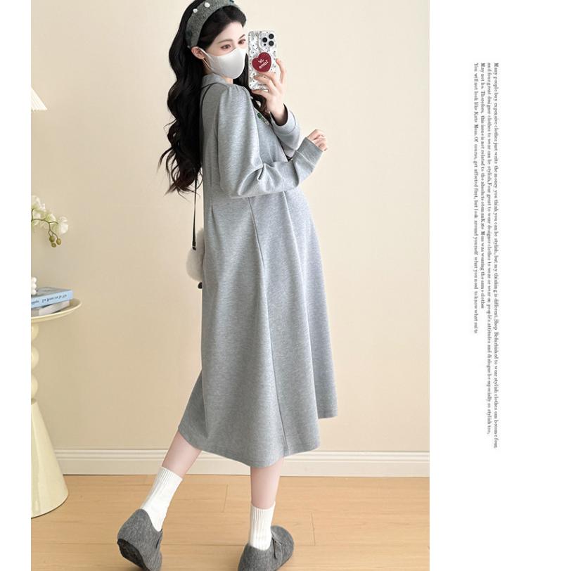マタニティ服 ワンピース 無地 フレアワンピース 妊婦服 長袖パーカーワンピース マタニティワンピース 長袖 ロンT 重ね着風 カジュアル 安い | ブランド登録なし | 09