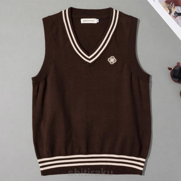 ニット ライン入り 女の子 ライン入り ギフト ニット 学生服 Vネック ベスト 制服 かわいい セーター 高校 高校生 中学 レディース ショート | ブランド登録なし | 01