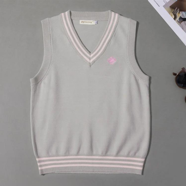 ニット ライン入り 女の子 ライン入り ギフト ニット 学生服 Vネック ベスト 制服 かわいい セーター 高校 高校生 中学 レディース ショート | ブランド登録なし | 02