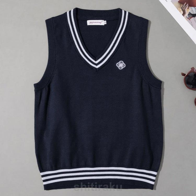 ニット ライン入り 女の子 ライン入り ギフト ニット 学生服 Vネック ベスト 制服 かわいい セーター 高校 高校生 中学 レディース ショート | ブランド登録なし | 03