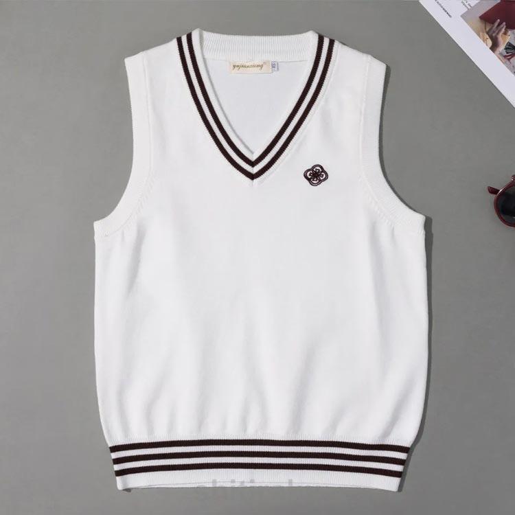 ニット ライン入り 女の子 ライン入り ギフト ニット 学生服 Vネック ベスト 制服 かわいい セーター 高校 高校生 中学 レディース ショート | ブランド登録なし | 04