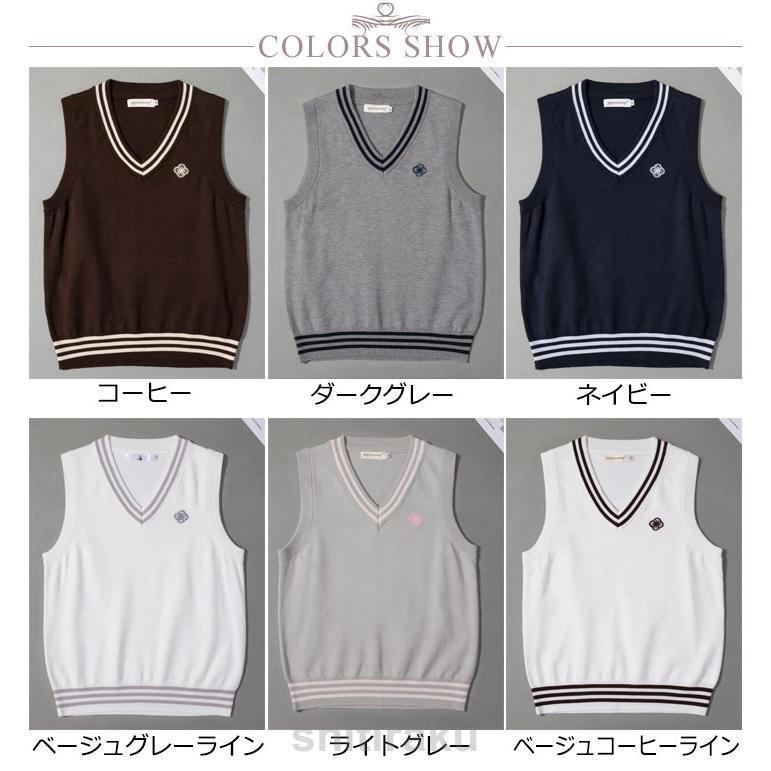 ニット ライン入り 女の子 ライン入り ギフト ニット 学生服 Vネック ベスト 制服 かわいい セーター 高校 高校生 中学 レディース ショート | ブランド登録なし | 06