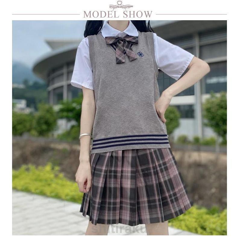ニット ライン入り 女の子 ライン入り ギフト ニット 学生服 Vネック ベスト 制服 かわいい セーター 高校 高校生 中学 レディース ショート | ブランド登録なし | 07