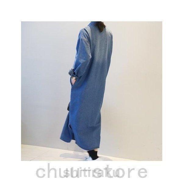 デニムワンピースシャツワンピースジーンズロング丈ワンピースレディースデニムシャツ秋ジーンズレディース前開きお出かけロングデニム | ブランド登録なし | 03