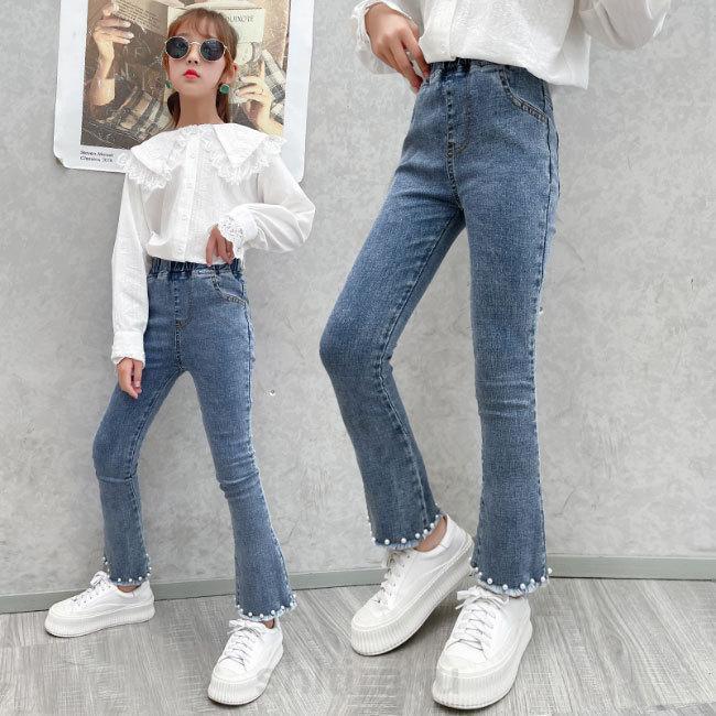 デニムパンツ 女の子 デニムブーツカット パンツ フレアパンツ ロングパンツ ボトムス キッズ ジュニア 女の子 学生 子供 伸縮性 おしゃれ | ブランド登録なし