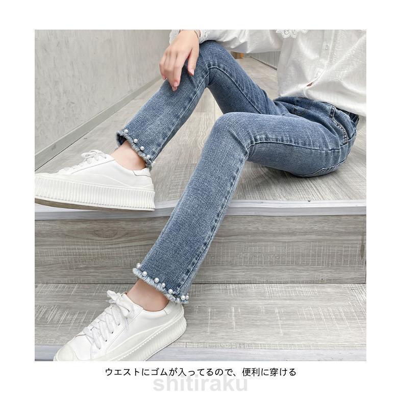 デニムパンツ 女の子 デニムブーツカット パンツ フレアパンツ ロングパンツ ボトムス キッズ ジュニア 女の子 学生 子供 伸縮性 おしゃれ | ブランド登録なし | 01