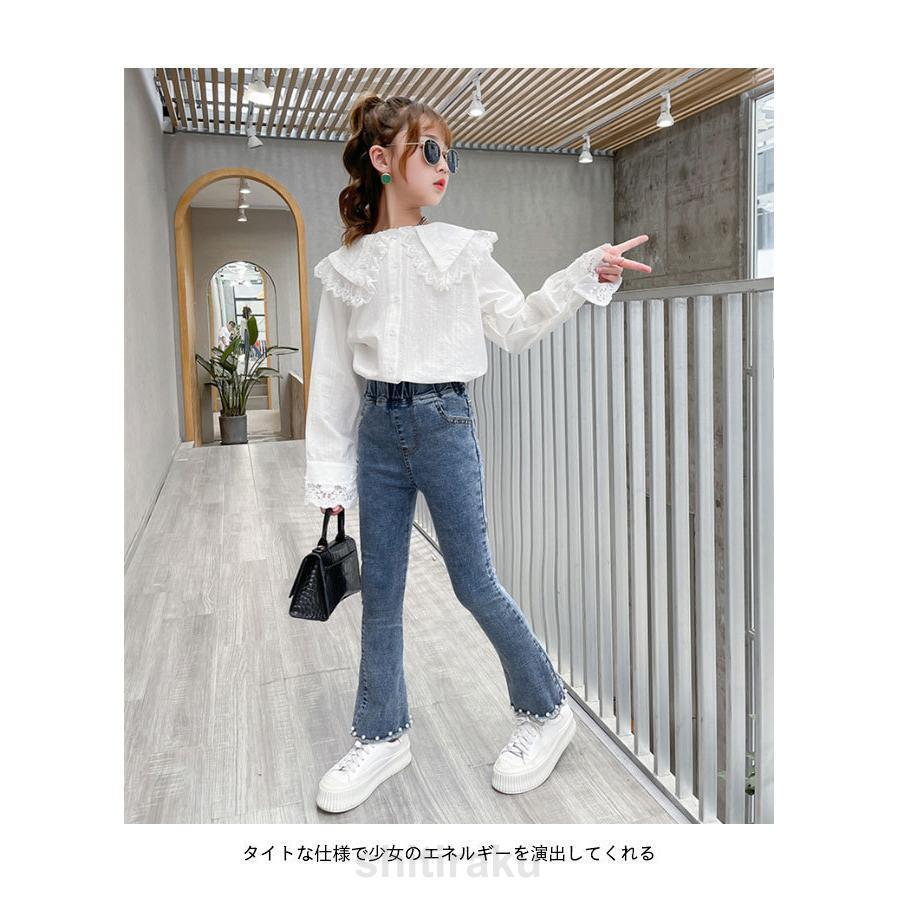 デニムパンツ 女の子 デニムブーツカット パンツ フレアパンツ ロングパンツ ボトムス キッズ ジュニア 女の子 学生 子供 伸縮性 おしゃれ | ブランド登録なし | 02