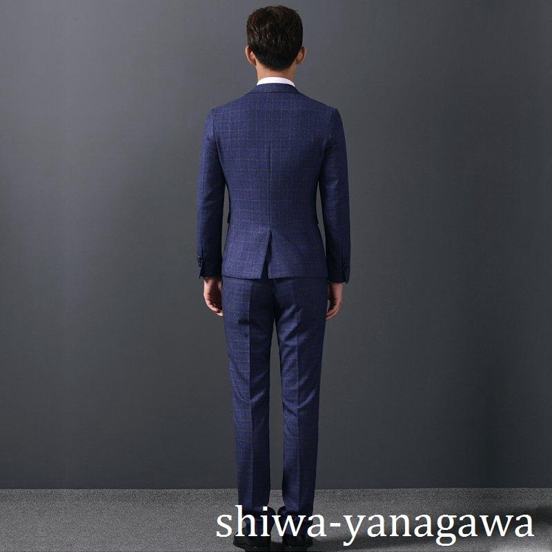 スーツ メンス 2点セット スリーピーススーツ 4点セット 2つボタン チェック柄 チェック XS-3XL ビジネス 就職 結婚｜shiwa-yanagawa｜03